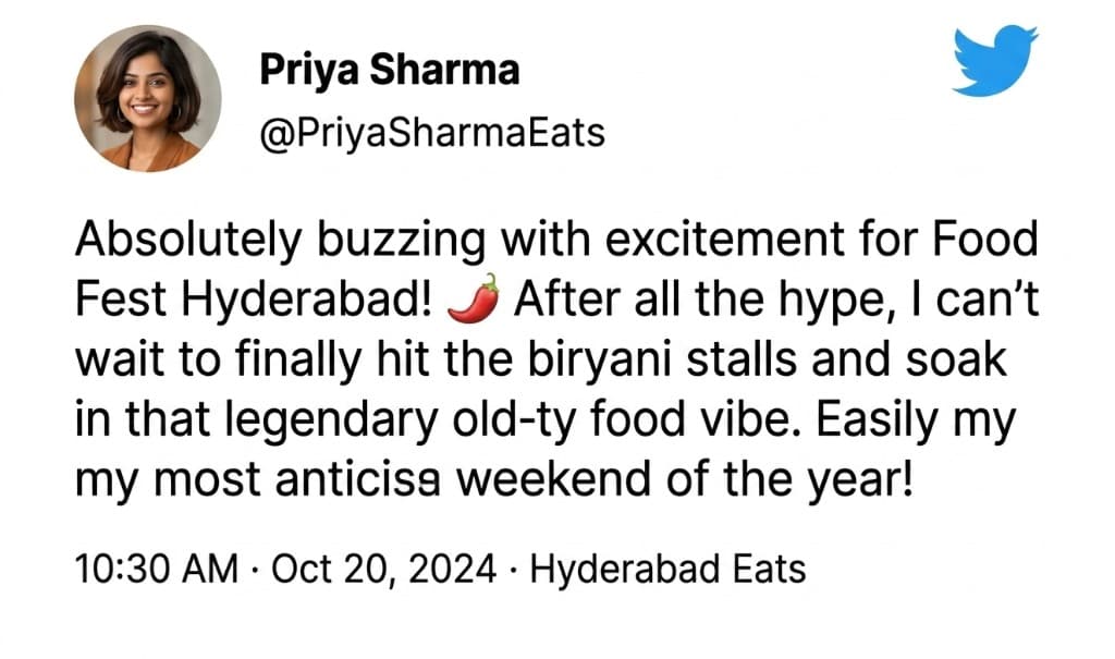 Tweet from Priya Sharma about Food Fest Hyderabad