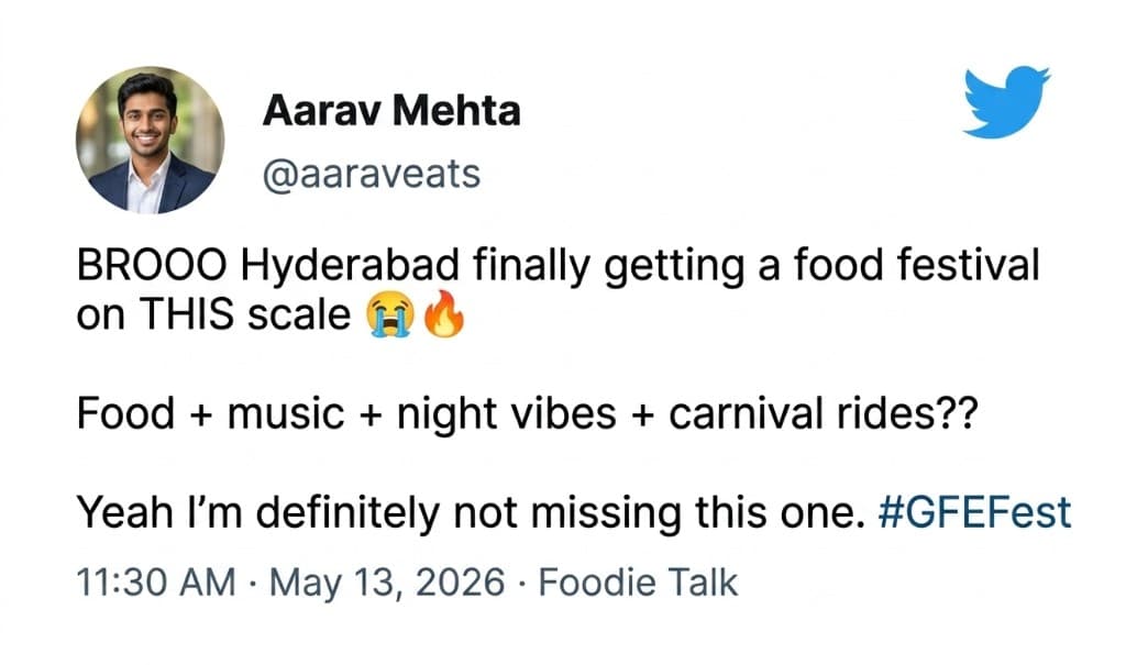 Tweet from Aarav Mehta about Grand Food Festival Hyderabad